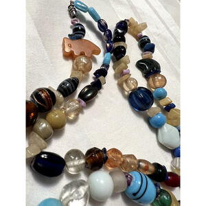 Vtg Ornate Unique Glass Stone Bead Necklace Animal Colorful Rainbow Heavy